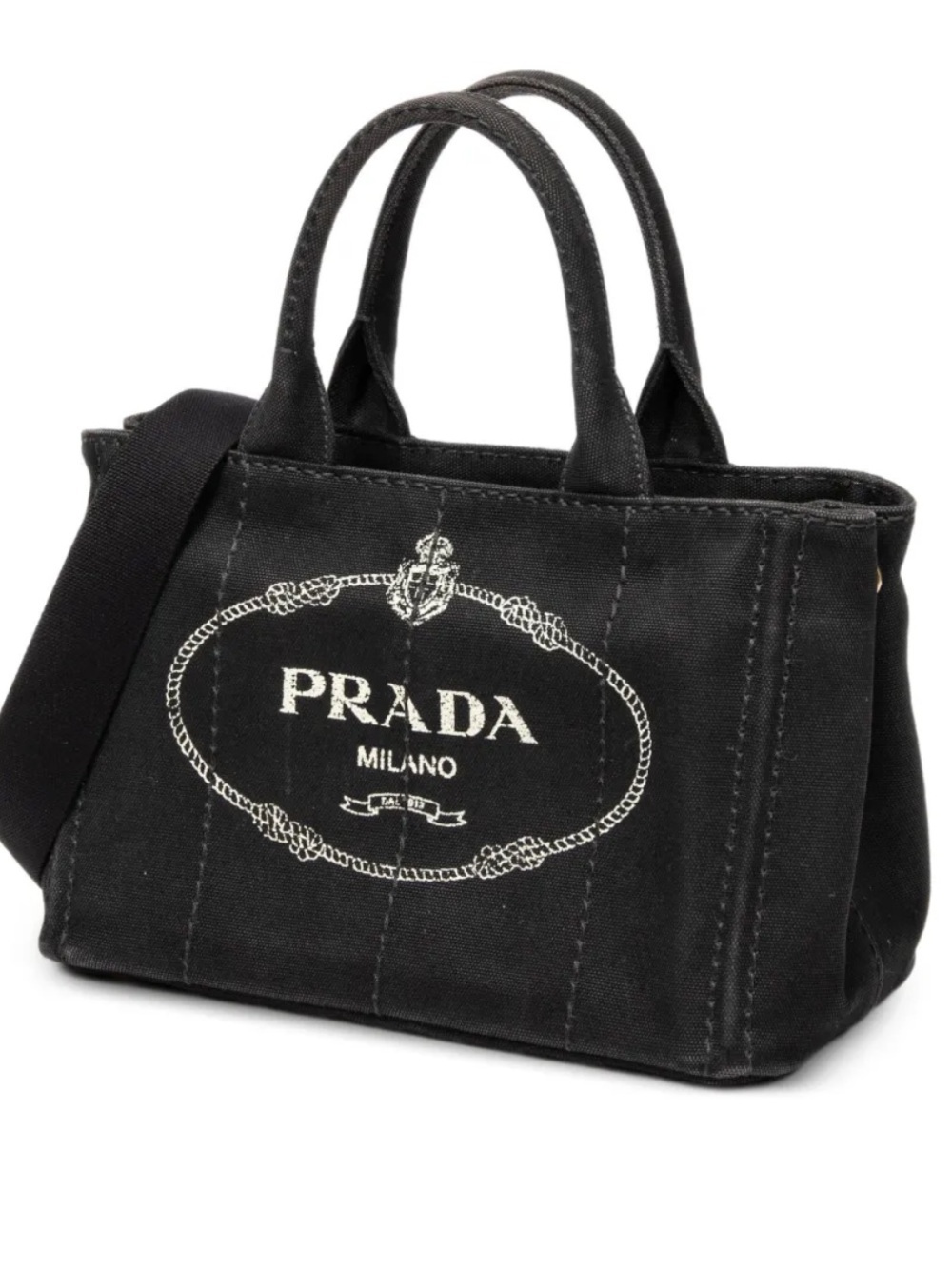 Prada Black Canapa Logo-Print Tote with Detachable Strap